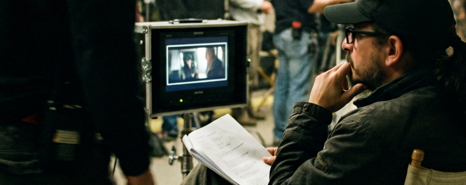 Director de cine Nestor Grande revisando una escena durante un rodaje